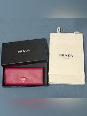 PRADA PEONY PINK SAFFIANO LONG WALLET